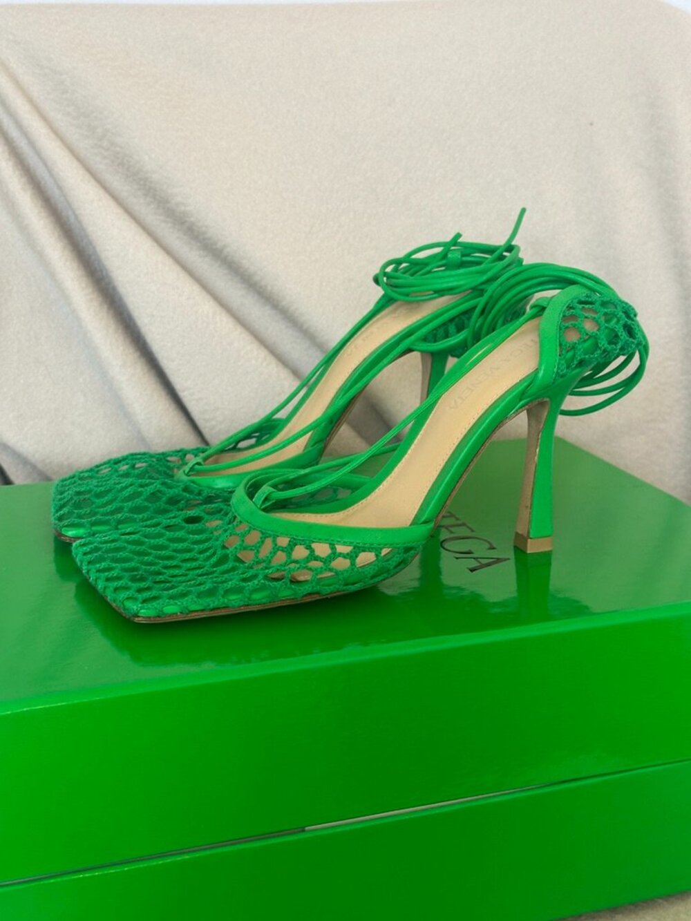 Bottega Veneta Mesh Grass Green Stretch Lace-up sandals - Picture 9 of 10
